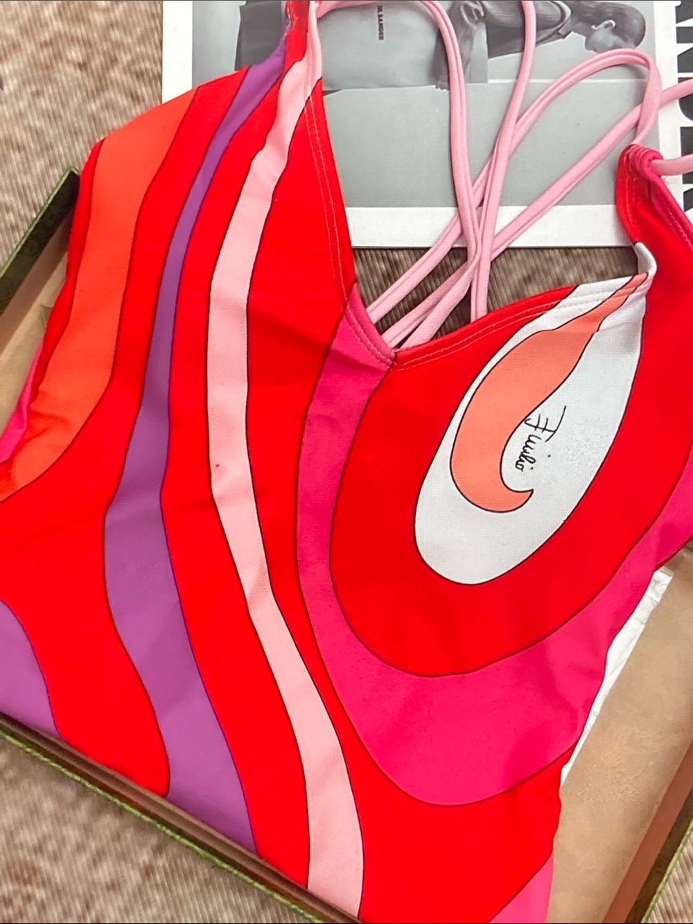 Emilio Pucci Red Pink Purple Swirl One-Piece - Picture 9 of 16
